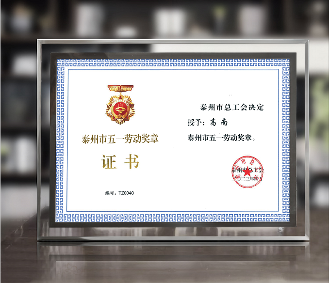 云涌科技董事长高南先生荣获泰州市“五一”劳动奖章 云涌科技董事长高南先生荣获泰州市“五一”劳动奖章